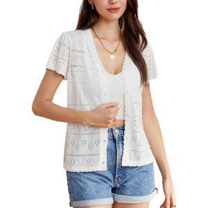 imageGRACE KARIN Womens Short Sleeve Cardigan 2025 Summer Crochet Cardigans for Women Lightweight Shrugs Sweaters TopsIvory