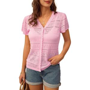 imageGRACE KARIN Womens Short Sleeve Cardigan 2025 Summer Crochet Cardigans for Women Lightweight Shrugs Sweaters TopsPink