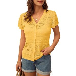imageGRACE KARIN Womens Short Sleeve Cardigan 2025 Summer Crochet Cardigans for Women Lightweight Shrugs Sweaters TopsYellow