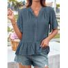 imageGRACE KARIN Womens 2025 Summer Tops Casual Ruffle Short Sleeve V Neck Button Down Loose Fit Babydoll Tops ShirtGray Blue