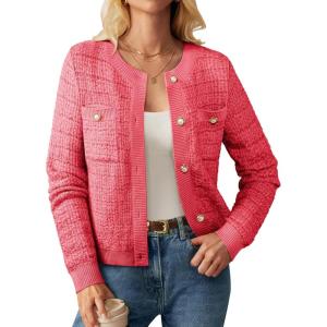 imageGRACE KARIN Womens Open Front Button Down Long Sleeve Texture Knit Cardigan Sweaters with PocketsPink