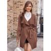 imageGRACE KARIN Cardigan for Women Lapel Draped Open Front Thin Sweater Long Sleeve Irregular Hem Outwear with BeltCoffee