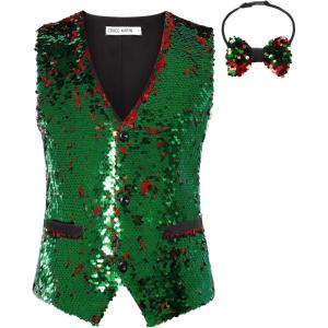 imageGRACE KARIN Boys Sequin Vest Boys Formal Suit Vest for Party 512YGreen