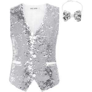 imageGRACE KARIN Boys Sequin Vest Boys Formal Suit Vest for Party 512YSilver