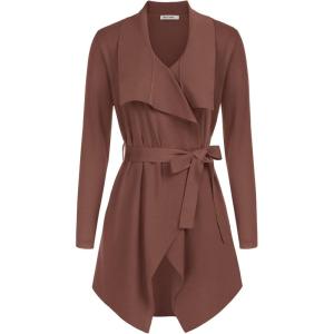 imageGRACE KARIN Cardigan for Women Lapel Draped Open Front Thin Sweater Long Sleeve Irregular Hem Outwear with BeltCoffee