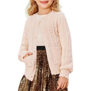 imageGRACE KARIN Girls Cardigan Long Sleeve Uniforms Knit Sweater Outerwear for KidsPink Apricot