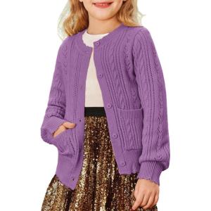 imageGRACE KARIN Girls Cardigan Long Sleeve Uniforms Knit Sweater Outerwear for KidsPurple