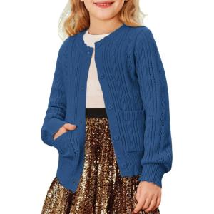 imageGRACE KARIN Girls Cardigan Long Sleeve Uniforms Knit Sweater Outerwear for KidsRoyal Blue