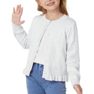 imageGRACE KARIN Girls Long Sleeve Cardigan Sweater Girls Button Closure Knitted Cable Cardigan 512YSnowwhite