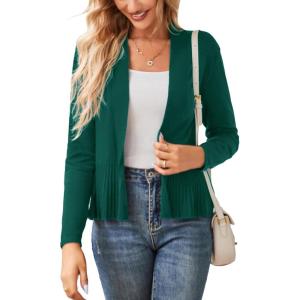 imageGRACE KARIN Womens Casual Draped Open Front Cropped Cardigan Long Sleeve Sweater Peplum Knit OutwearDark Green