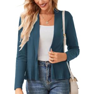 imageGRACE KARIN Womens Casual Draped Open Front Cropped Cardigan Long Sleeve Sweater Peplum Knit OutwearGray Blue