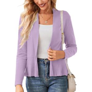imageGRACE KARIN Womens Casual Draped Open Front Cropped Cardigan Long Sleeve Sweater Peplum Knit OutwearLight Purple