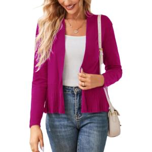 imageGRACE KARIN Womens Casual Draped Open Front Cropped Cardigan Long Sleeve Sweater Peplum Knit OutwearRose Red