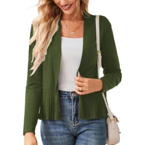 imageGRACE KARIN Womens Casual Draped Open Front Cropped Cardigan Long Sleeve Sweater Peplum Knit OutwearWarm Army Green