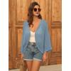 imageGRACE KARIN Open Front 34 Sleeve Batwing Cardigan for Women Lightweight Crochet Summer Cardigan HollowOut Cover UpsBluegray