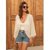 imageGRACE KARIN Open Front 34 Sleeve Batwing Cardigan for Women Lightweight Crochet Summer Cardigan HollowOut Cover UpsLight Apricot