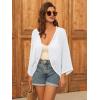 imageGRACE KARIN Open Front 34 Sleeve Batwing Cardigan for Women Lightweight Crochet Summer Cardigan HollowOut Cover UpsWhite