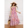 imageGRACE KARIN Womens 2024 Summer Beach Dress Floral V Neck Tie Front Spaghetti Strap Flowy Long Dress Boho Maxi DressPink Purple Floral