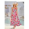 imageGRACE KARIN Womens 2024 Summer Beach Dress Floral V Neck Tie Front Spaghetti Strap Flowy Long Dress Boho Maxi DressRed Blue Floral