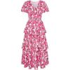 imageGRACE KARIN Womens 2024 Floral Summer Long Midi Dress V Neck Short Sleeve Ruffle Tiered Layered Boho Swing DressesRose Pink Floral