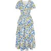 imageGRACE KARIN Womens 2024 Floral Summer Long Midi Dress V Neck Short Sleeve Ruffle Tiered Layered Boho Swing DressesYellow Blue Floral