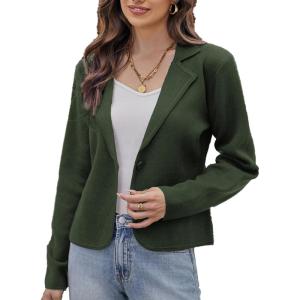 imageGRACE KARIN Women Sweater Blazer Casual Work Croppped Cardigan Lightweight Button Front Short Knit Blazer Jacket SXXLArmy Green