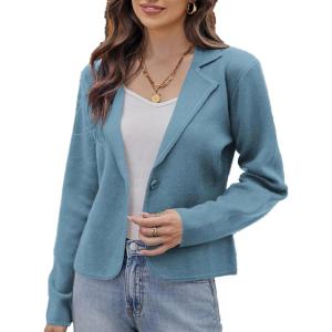 imageGRACE KARIN Women Sweater Blazer Casual Work Croppped Cardigan Lightweight Button Front Short Knit Blazer Jacket SXXLLight Blue