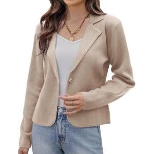 imageGRACE KARIN Women Sweater Blazer Casual Work Croppped Cardigan Lightweight Button Front Short Knit Blazer Jacket SXXLLight Khaki