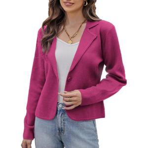 imageGRACE KARIN Women Sweater Blazer Casual Work Croppped Cardigan Lightweight Button Front Short Knit Blazer Jacket SXXLMagenta