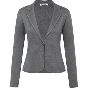 imageGRACE KARIN Women Sweater Blazer Casual Work Croppped Cardigan Lightweight Button Front Short Knit Blazer Jacket SXXLMedium Grey