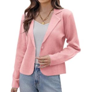imageGRACE KARIN Women Sweater Blazer Casual Work Croppped Cardigan Lightweight Button Front Short Knit Blazer Jacket SXXLPink