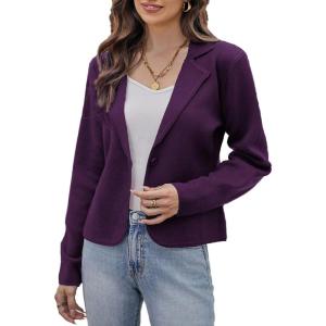 imageGRACE KARIN Women Sweater Blazer Casual Work Croppped Cardigan Lightweight Button Front Short Knit Blazer Jacket SXXLPurple