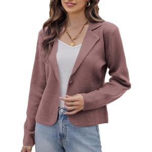 imageGRACE KARIN Women Sweater Blazer Casual Work Croppped Cardigan Lightweight Button Front Short Knit Blazer Jacket SXXLSlate Rose