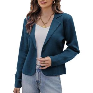 imageGRACE KARIN Women Sweater Blazer Casual Work Croppped Cardigan Lightweight Button Front Short Knit Blazer Jacket SXXLTeal Blue