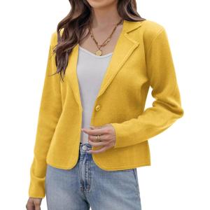 imageGRACE KARIN Women Sweater Blazer Casual Work Croppped Cardigan Lightweight Button Front Short Knit Blazer Jacket SXXLYellow