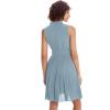 imageGRACE KARIN Women Elegant Pleated Swing Dress Solid Sleeveless VNeck Work DressGray Blue