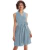 imageGRACE KARIN Women Elegant Pleated Swing Dress Solid Sleeveless VNeck Work DressGray Blue