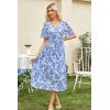 imageGRACE KARIN Womens 2024 Summer Boho Floral Dress Casual V Neck Short Flutter Sleeve Dress Flowy Pleated Beach DressBlue Floral1
