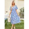 imageGRACE KARIN Womens 2024 Summer Boho Floral Dress Casual V Neck Short Flutter Sleeve Dress Flowy Pleated Beach DressBlue Floral1
