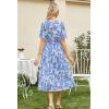imageGRACE KARIN Womens 2024 Summer Boho Floral Dress Casual V Neck Short Flutter Sleeve Dress Flowy Pleated Beach DressBlue Floral1