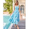 imageGRACE KARIN Womens 2024 Summer Floral Boho Dress Square Neck Strapped Swing A Line Beach Long Maxi DressBlue Ripple
