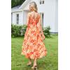 imageGRACE KARIN Womens 2024 Summer Floral Boho Dress Square Neck Strapped Swing A Line Beach Long Maxi DressOrange
