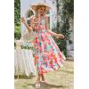 imageGRACE KARIN Womens 2024 Summer Floral Boho Dress Square Neck Strapped Swing A Line Beach Long Maxi DressOrange Pink