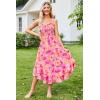 imageGRACE KARIN Womens 2024 Summer Floral Boho Dress Square Neck Strapped Swing A Line Beach Long Maxi DressPink Yellow