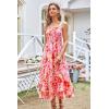 imageGRACE KARIN Womens 2024 Summer Floral Boho Dress Square Neck Strapped Swing A Line Beach Long Maxi DressRed Pink
