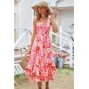 imageGRACE KARIN Womens 2024 Summer Floral Boho Dress Square Neck Strapped Swing A Line Beach Long Maxi DressRed Pink