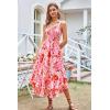 imageGRACE KARIN Womens 2024 Summer Floral Boho Dress Square Neck Strapped Swing A Line Beach Long Maxi DressRed Pink
