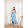 imageGRACE KARIN Womens Cowl Neck Sleeveless Ruffled Fishtail Dress High Slit Bodycon Cocktail Party Maxi DressLight Blue
