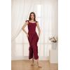imageGRACE KARIN Womens Cowl Neck Sleeveless Ruffled Fishtail Dress High Slit Bodycon Cocktail Party Maxi DressWine Red