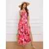imageGRACE KARIN Womens Summer Dresses 2024 Halter Neck Sleeveless Smocked Backless Cut Out Floral Flowy A Line Maxi DressPink Red